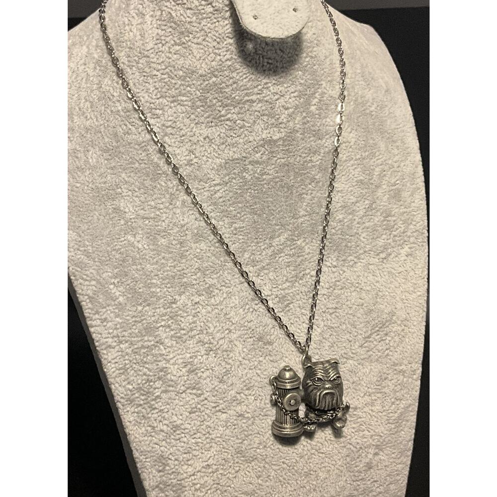 Rare Vintage Park Lane Bulldog Fire Hydrant Necklace Figural Dog Pendant